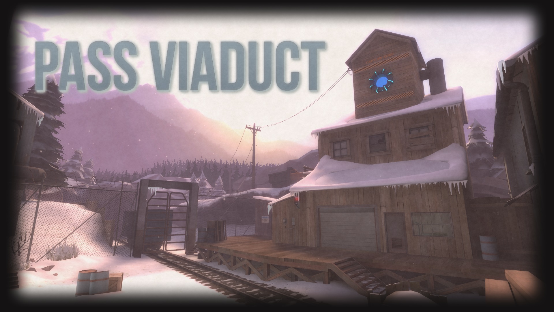 Pass Viaduct. [Viaduct's snowy spawnroom with a Passtime goalpost plastered on top.]